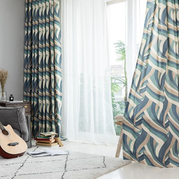modern minimalist curtains for living dining roombedroom europeanpolyester printed fabric curtain finished product customization